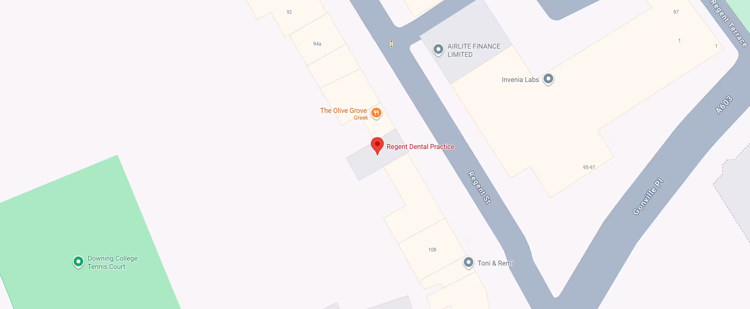 Map showing the practice at 102 Regent Street, Cambridge