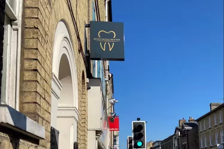 The practice from Regent Street, with the sign above the door